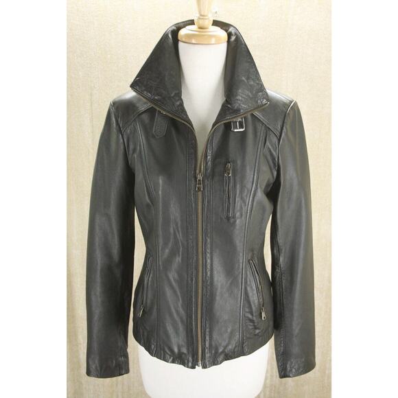 Andrew Marc Trooper Black Leather Biker Bomber Jacket Size XS New $495 - Picture 8 of 11